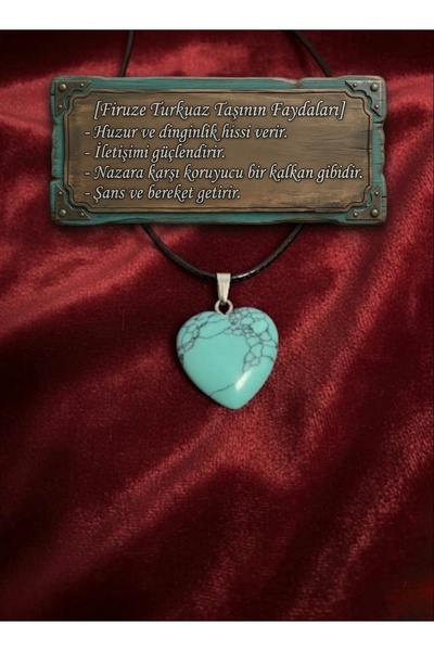 Meneva Aksesuar Turquoise Natural Stone Heart Model Necklace