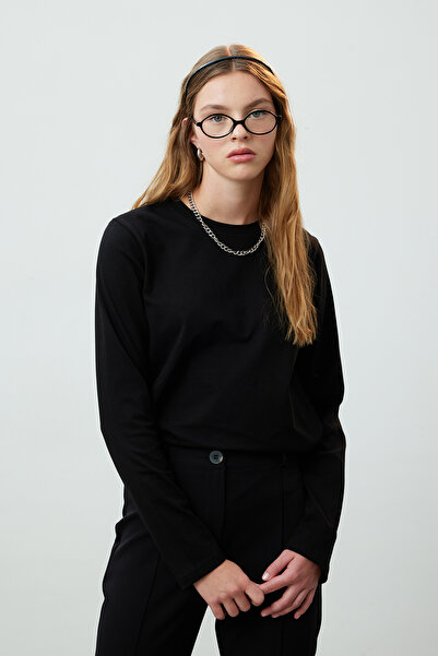 Manuka Μαύρο βαμβακερό μακρυμάνικο μπλουζάκι