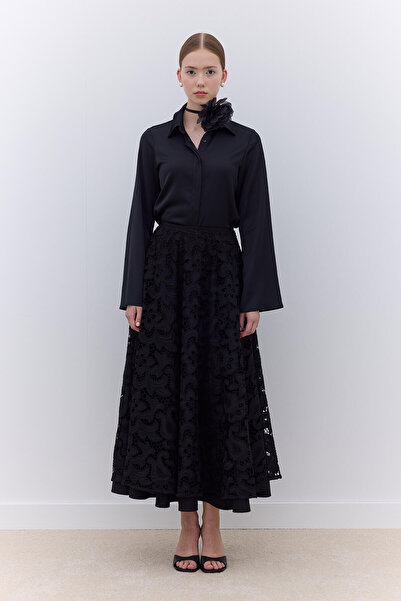 Manuka Μαύρο σατέν πουκάμισο - κομμένο