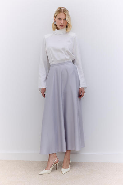 Manuka Silver Colored Satin Klosh Evening Dress Skirt