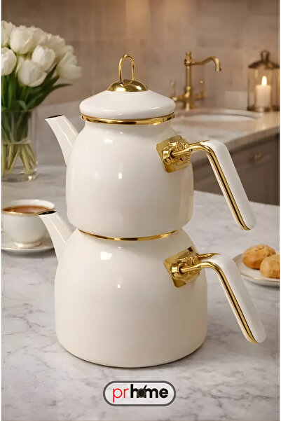 PR HOME Emaye Rose Model Çaydanlık Krem