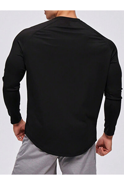 GHASSY CO Ghassy Co. Erkek Running Sports Reglan Oval Kesim Uzun Kollu Pamuklu Penye T-shirt