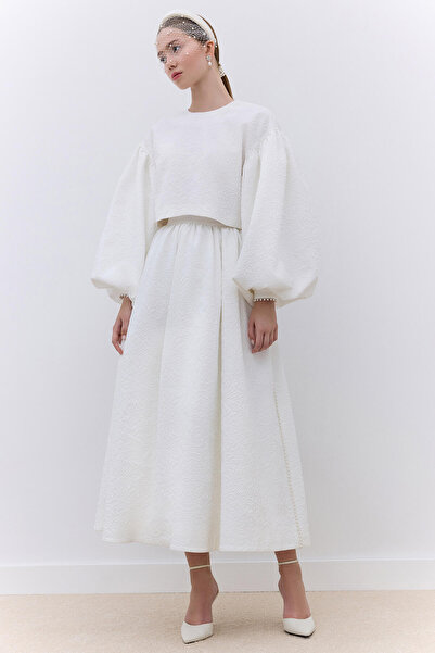 Manuka Εκρού Χρώμα Πέρλες Λεπτομερής Βραδινό Φόρεμα Μπλούζα