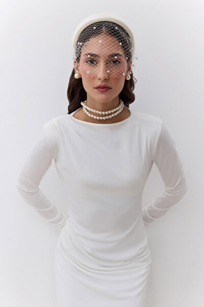 Manuka Εκρού Χρώμα HAILEY ντραπέ βραδινό φόρεμα