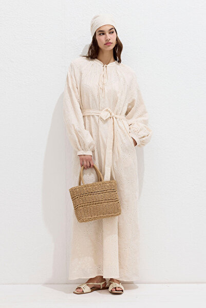 Manuka Ecrufarbenes, gefüttertes, kariertes Kleid