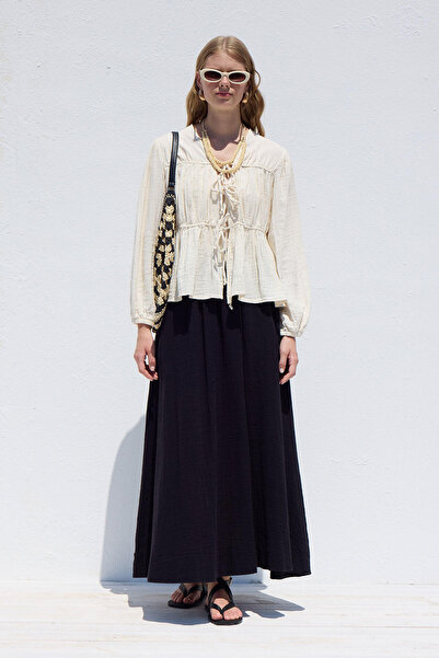 Manuka Czarna spódnica muślinowa - szeroki krój