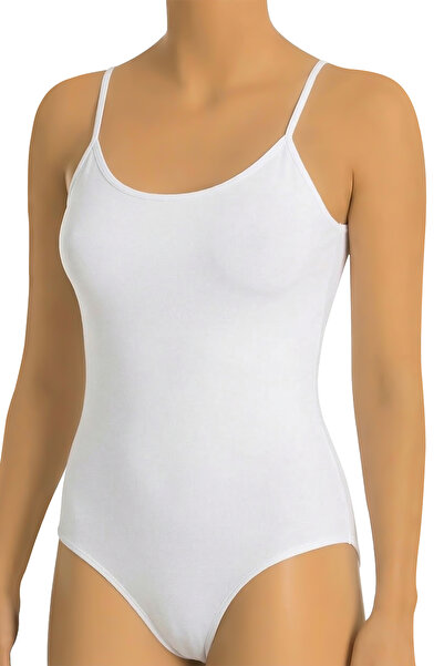 Öts Women's White Rope Strap Lycra Bodysuit with Hooks and Snaps