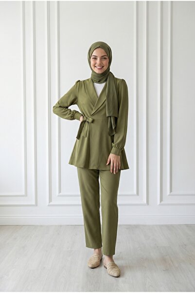 MİHRA STORE Bellinzona Ζώνη Λεπτομερής Μπουφάν Κοστούμι-AS00466 Χακί