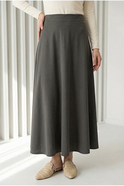 MİHRA STORE Fayetta Kloş Daisy Etek-EK716 Haki