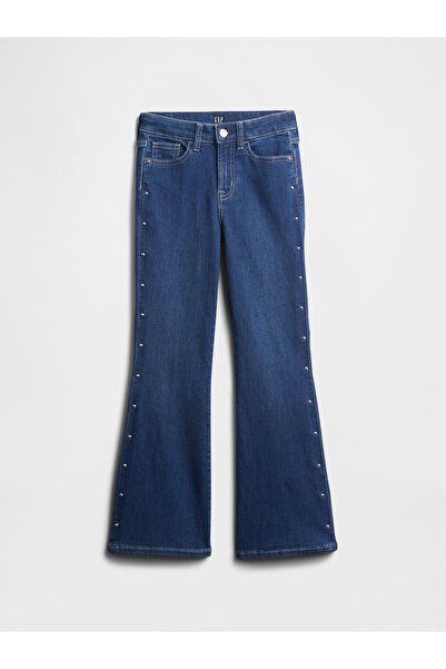 GAP Kız Çocuk Koyu Mavi Kids High Rise Studded '70s Flare Jean Pantolon