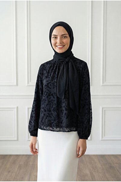 MİHRA STORE Μπλούζα με ροζ πλισέ μπροστινό μέρος και τραγανό σχέδιο - EK783 Μ...