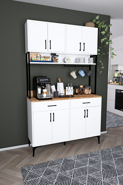 DEKORFİM DF14104BAC Kahve Köşesi Mutfak Dolabı Coffee Bar Standı Raflı Kapakl...