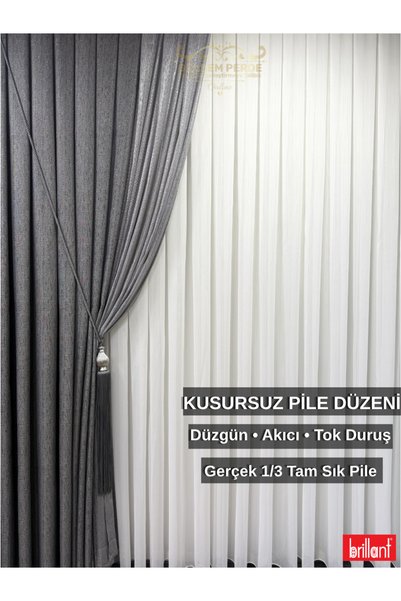 Brillant Etek Kurşunlu 1/3 Sık Pile Kriyos Tül Perde