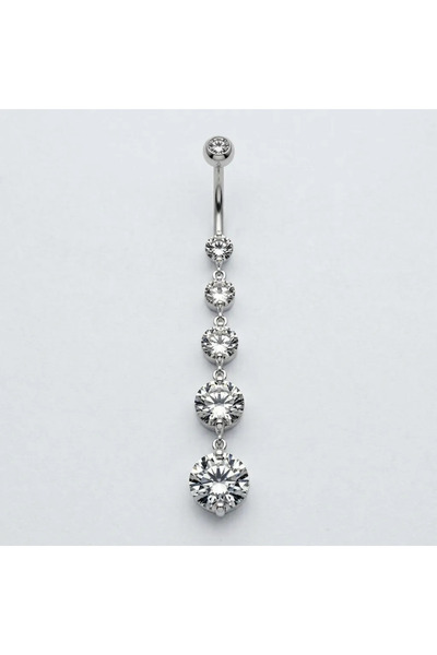 Siya Silver Zirkon Taşlı 5'li Sıralı Daire Çelik Göbek Piercingi - 6,7 cm