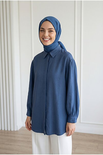 MİHRA STORE Πουκάμισο Nurcan Cupra με κρυφή επένδυση και μανίκια με κορδόνια-...