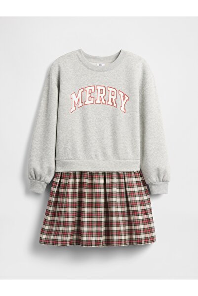 GAP Kız Çocuk Kırmızı Çocuklar Oversized Payetli Sweatshirt Elbisesi