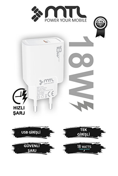MTL 18W QC 3.0 Destekli USB Çıkışlı Hızlı Şarj Adaptörü MT1315