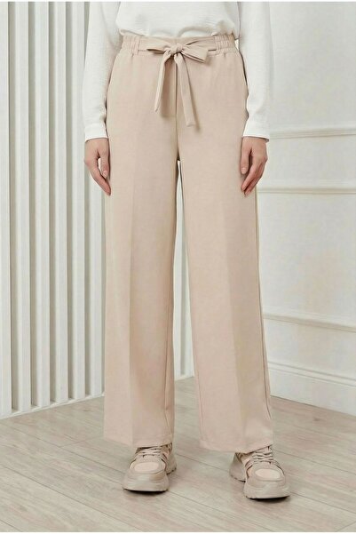 MİHRA STORE Asu Belted Wide Leg Trousers-Mt1445 Stone