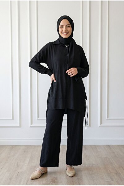 MİHRA STORE Glarus Σετ με κουμπιά στα πλαϊνά με κορδόνια και τσαλακωμένη φράο...