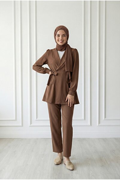 MİHRA STORE Bellinzona Belt Λεπτομερές Μπουφάν Σετ-AS00466 Καφέ