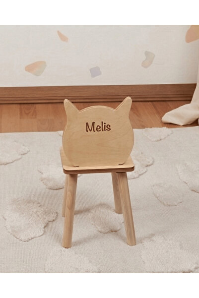 Muyuru Montessori Çocuk Oyun Aktivite Çalışma Sandalyesi Huş Ahşap Kedi Model...