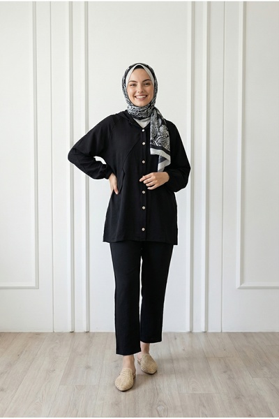 MİHRA STORE Alkım Σετ με κουκούλα φράουλα και κάλυμμα τσέπης-NA3387 Μαύρο