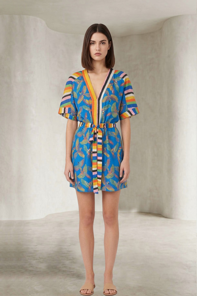 Nilsy by Nilgün Serdar Özgün Kuş Desen Tasarımlı Kısa Kaftan