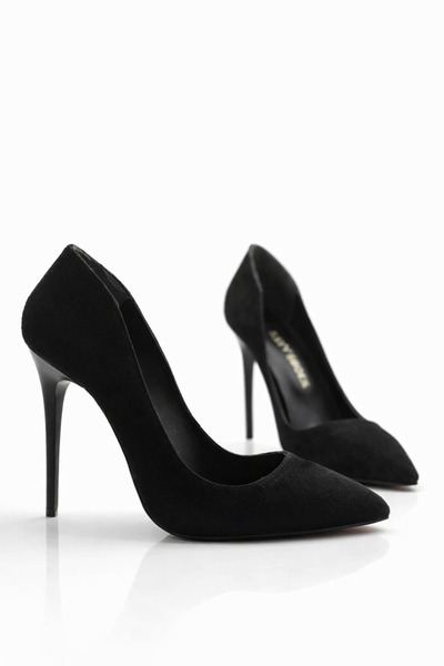 HAYYSHOES AURORA Siyah Süet Stiletto Kadın Yüksek Topuklu Ayakkabı 10 Cm
