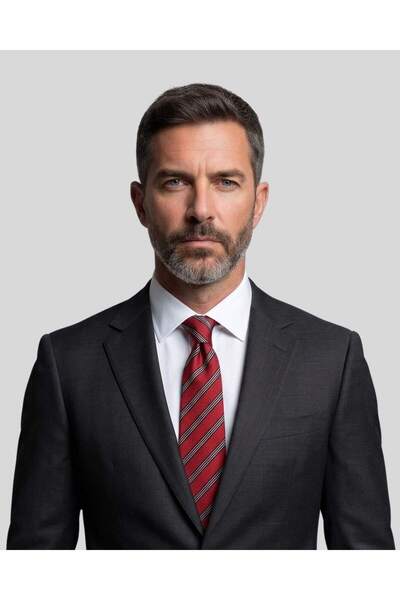 1001 Kravat Black and White Striped 8 cm Wide Red Tie