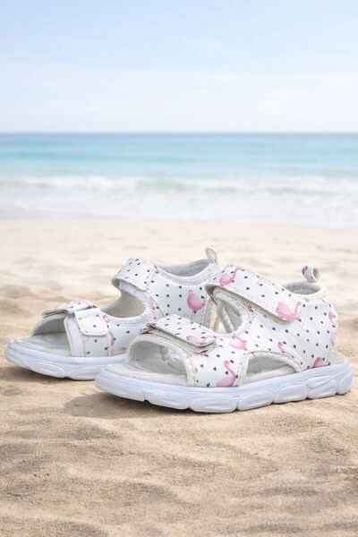 Rakerplus White Flamingo Velcro Baby Sandals Shoes