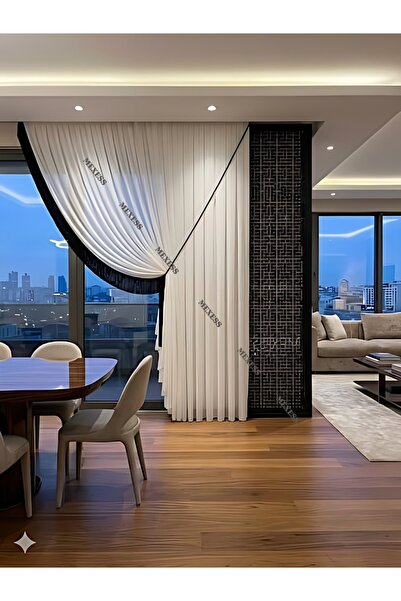 Mexess 1. Quality Linen Slub - Sah Double Breasted Tulle Curtain, False Doubl...