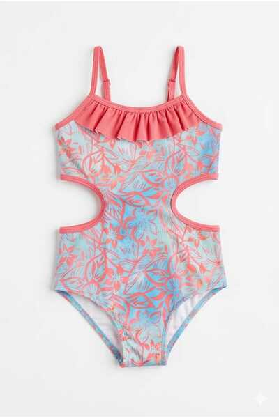 Beniizle Κοριτσίστικο μαγιό με φλοράλ σχέδια και ανοιχτά πλαϊνά