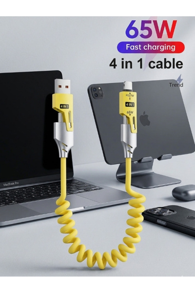 online shopping dsg store 65W Hızlı Şarj 4’ü 1 Arada Spiral Çoklu Şarj Kablosu