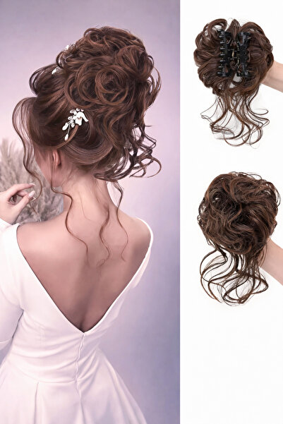 Mina Peruk Tokalı Kuyruklu Dağınık Topuz  - Kahve Karamel