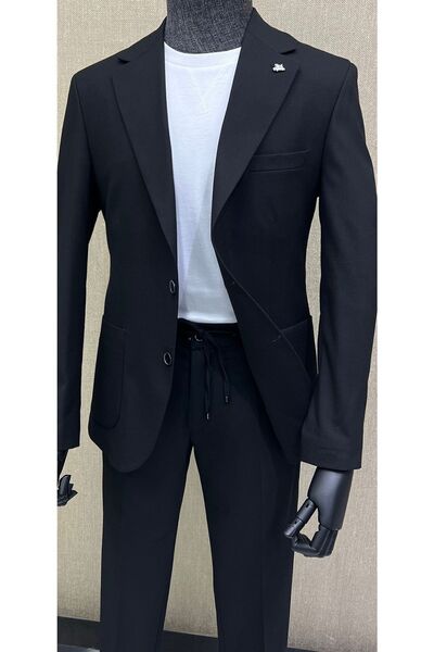 terzi ayhan Costum Slim Fit Casual Sport Jachetă Pantaloni Negru