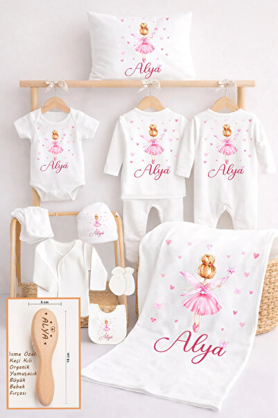 Sitilin Kız Bebek %100 Pamuk Melek Organik İsim Baskılı Yenidoğan Hastane Çık...
