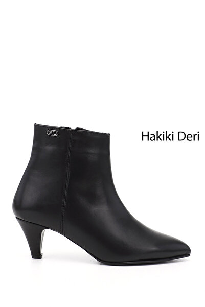 GÖNDERİ(R) Γυναικείες μαύρες μπότες από γνήσιο δέρμα με μύτη με φερμουάρ