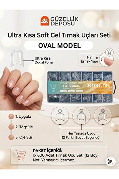 Güzellik Deposu Soft Jel Tips Ultra Short - Kısa Badem/Oval/Küt French Uyumlu...