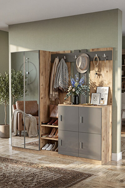 Yurudesign Gibson Vestiyer Portmanto Ayakkabılık Çam-Antrasit