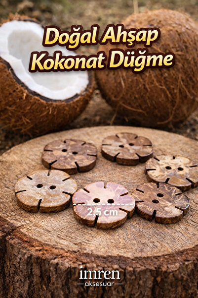 İMREN AKSESUAR Doğal Kokonat Lazer Kesimli Çiçek Figürlü Düğme 2,5 Cm 1 Paket...