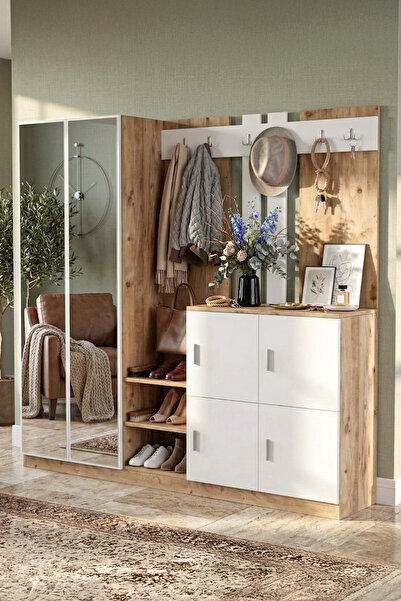 Yurudesign Gibson Vestiyer Portmanto Ayakkabılık Çam-Beyaz