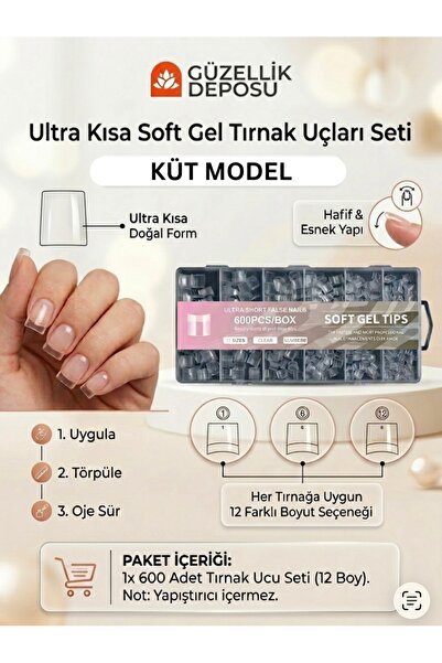 Güzellik Deposu Soft Jel Tips Ultra Short - Kısa Badem/Oval/Küt French Uyumlu...
