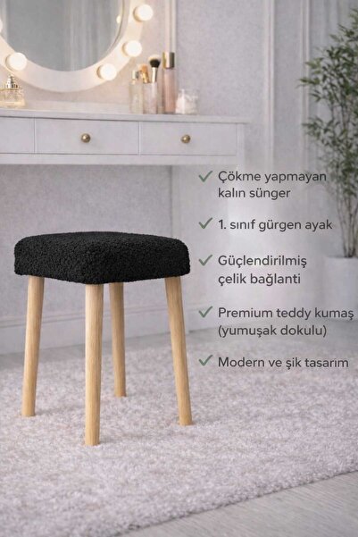 Yuems home Kare Model Teddy Kumaş Siyah Renkli Puf Tabure