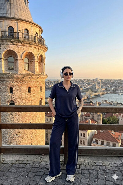 DAME Γυναικεία φόρμα με γιακά πόλο και ρίγες oversized Μοντάλ