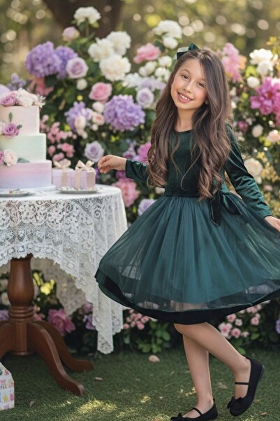 QUB CLUB Κοριτσίστικο βελούδινο φόρεμα για πάρτι γενεθλίων με αγκράφα