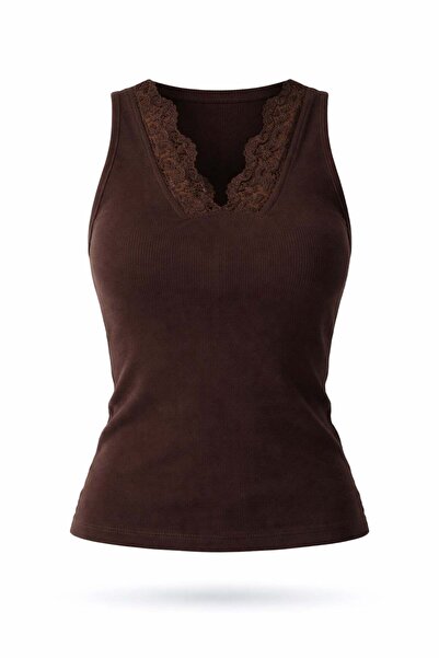 5in1Canpolat Καφέ Δαντελωτό Ριμπ Τοπ