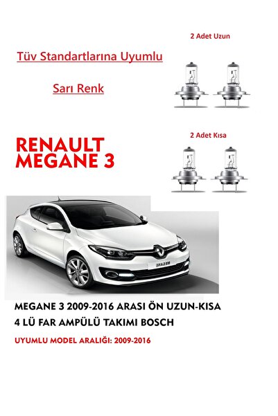 Bosch MEGANE 3 2009-2016 ARASI ÖN UZUN-KISA 4 LÜ FAR AMPÜLÜ TAKIMI
