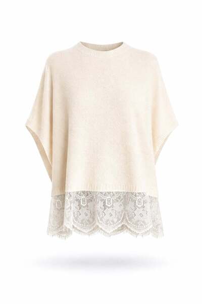 5in1Canpolat Εκρού Πλεκτό Μερσεριζέ με Δαντέλα στο Τελείωμα της Φούστας 261025