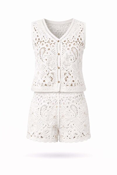 5in1Canpolat White Beaded Lace Suit 39410