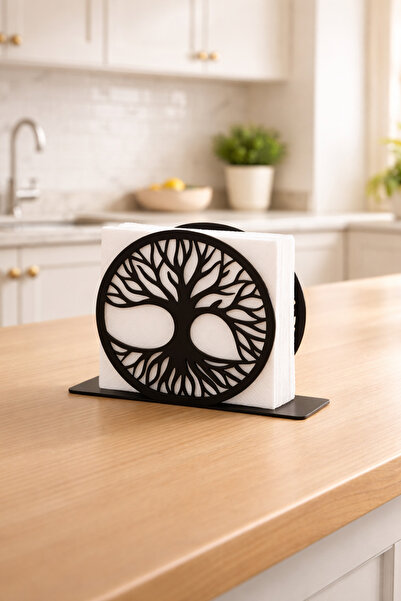 VENON Black Tree of Life Round Metal Napkin Holder Table Restaurant Coffee Sh...